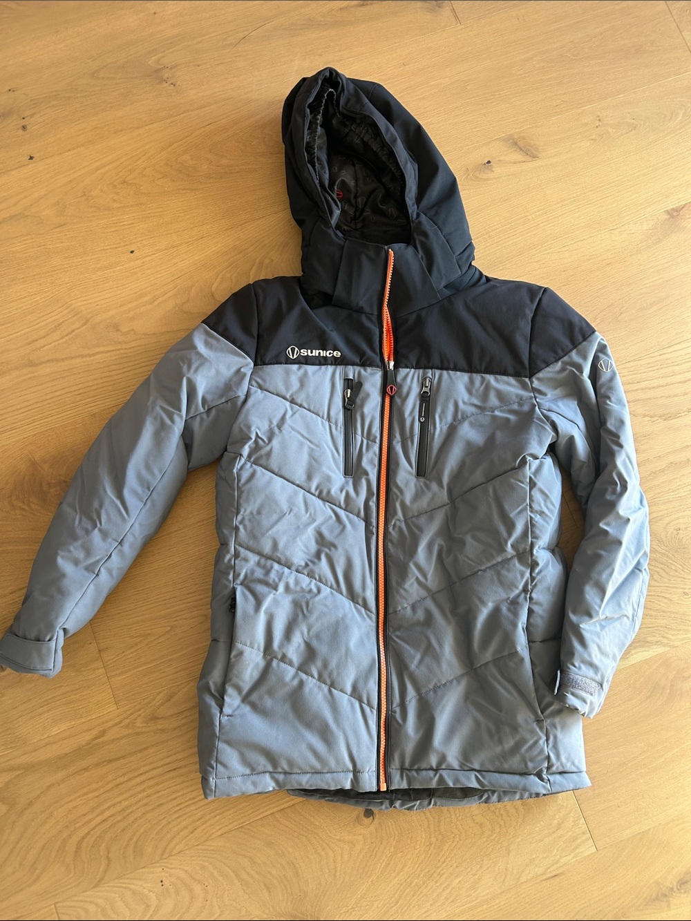 Sunice Kids Black & Gray Insulated Hooded Jacket with Orange Zipper